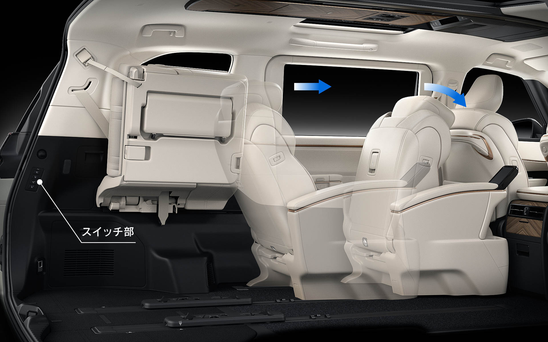 デッキサイドセカンドパワーシート操作スイッチ