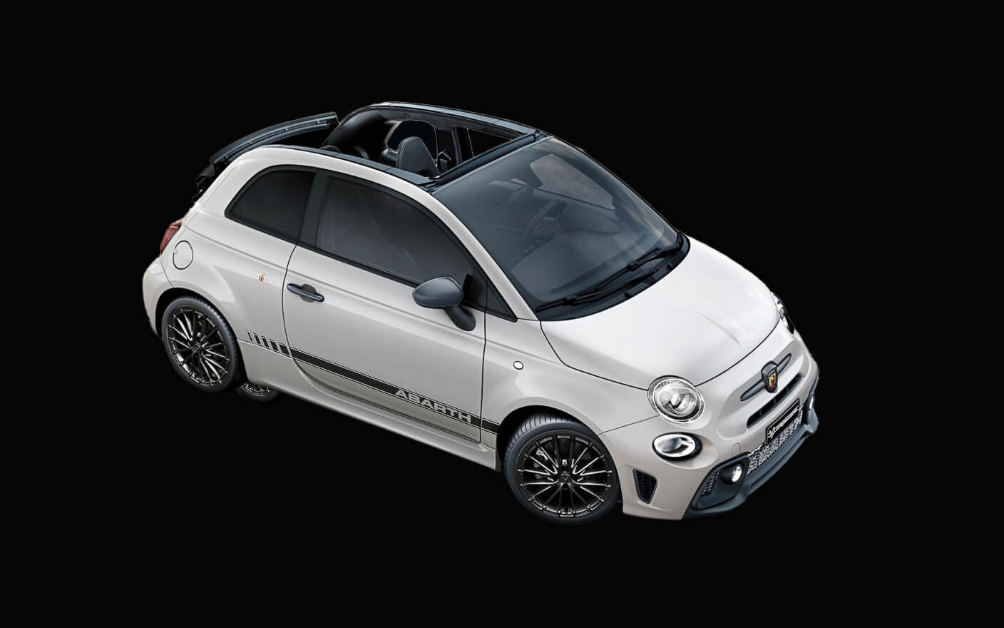 Bianco Garaの白いボディカラーにブラックの電動開閉式ソフトトップを特別装備