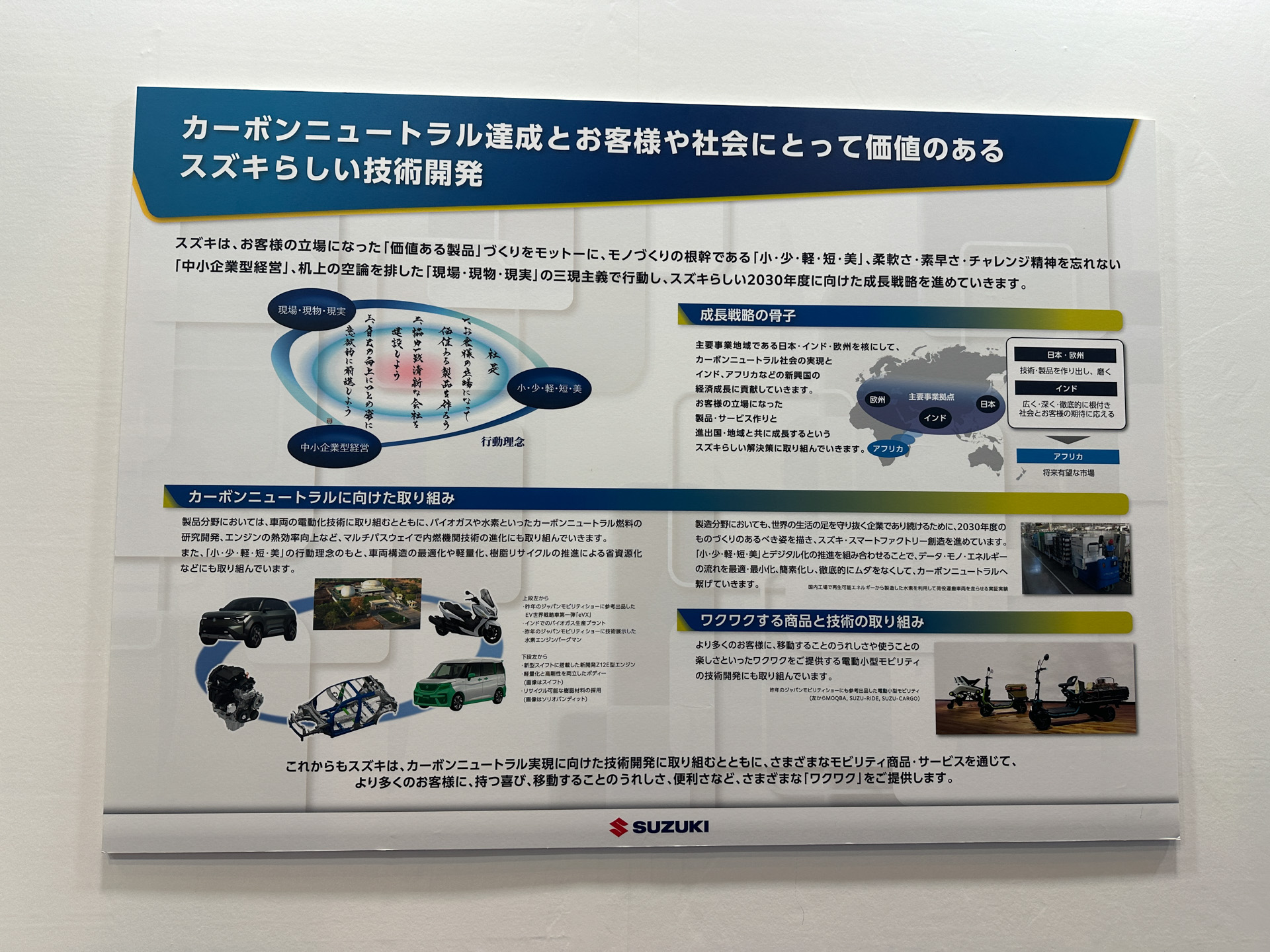 スズキの技術開発への取り組みについて紹介するパネル