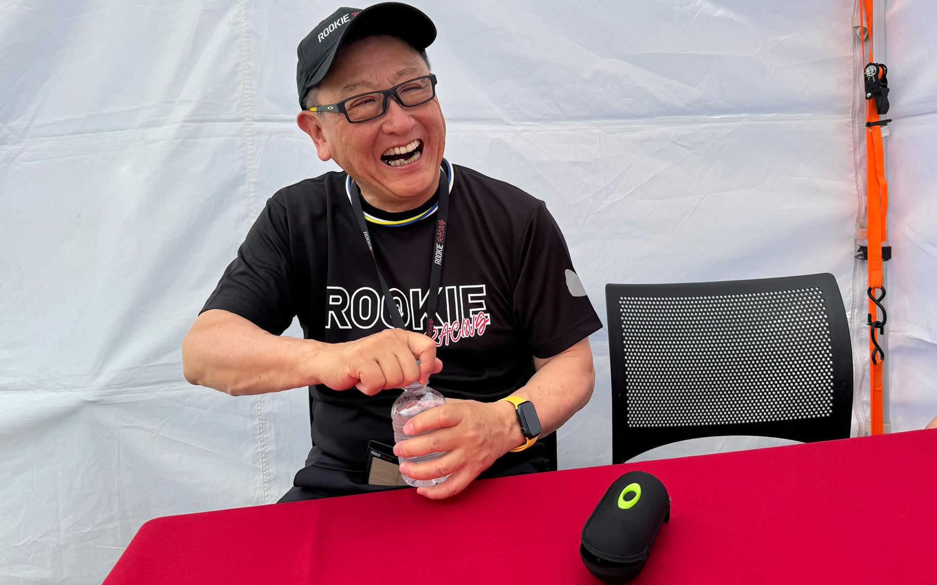 一人のドライバーとしてよいタイムが出ればうれしいもの。2分1秒401という好タイムを記録してニコニコのモリゾウ選手ことトヨタ自動車 豊田章男会長