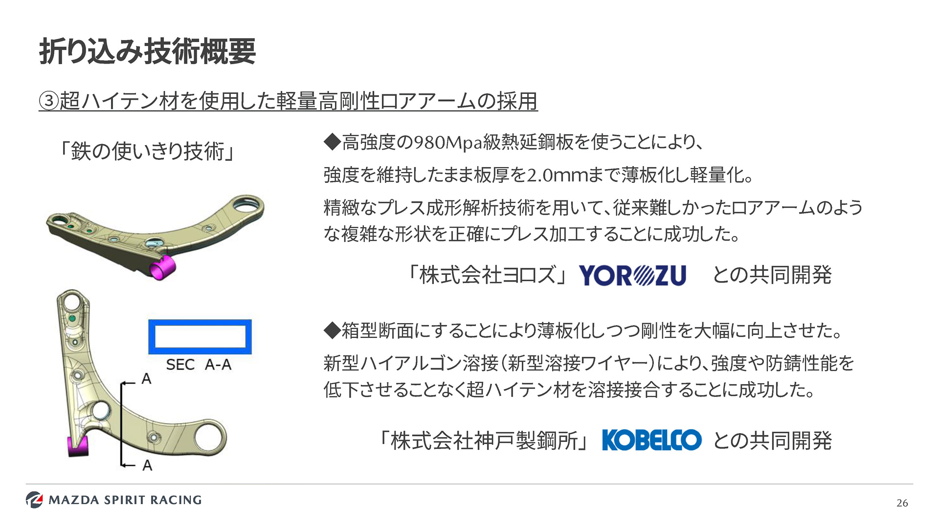 超ハイテン材使用のロアアーム