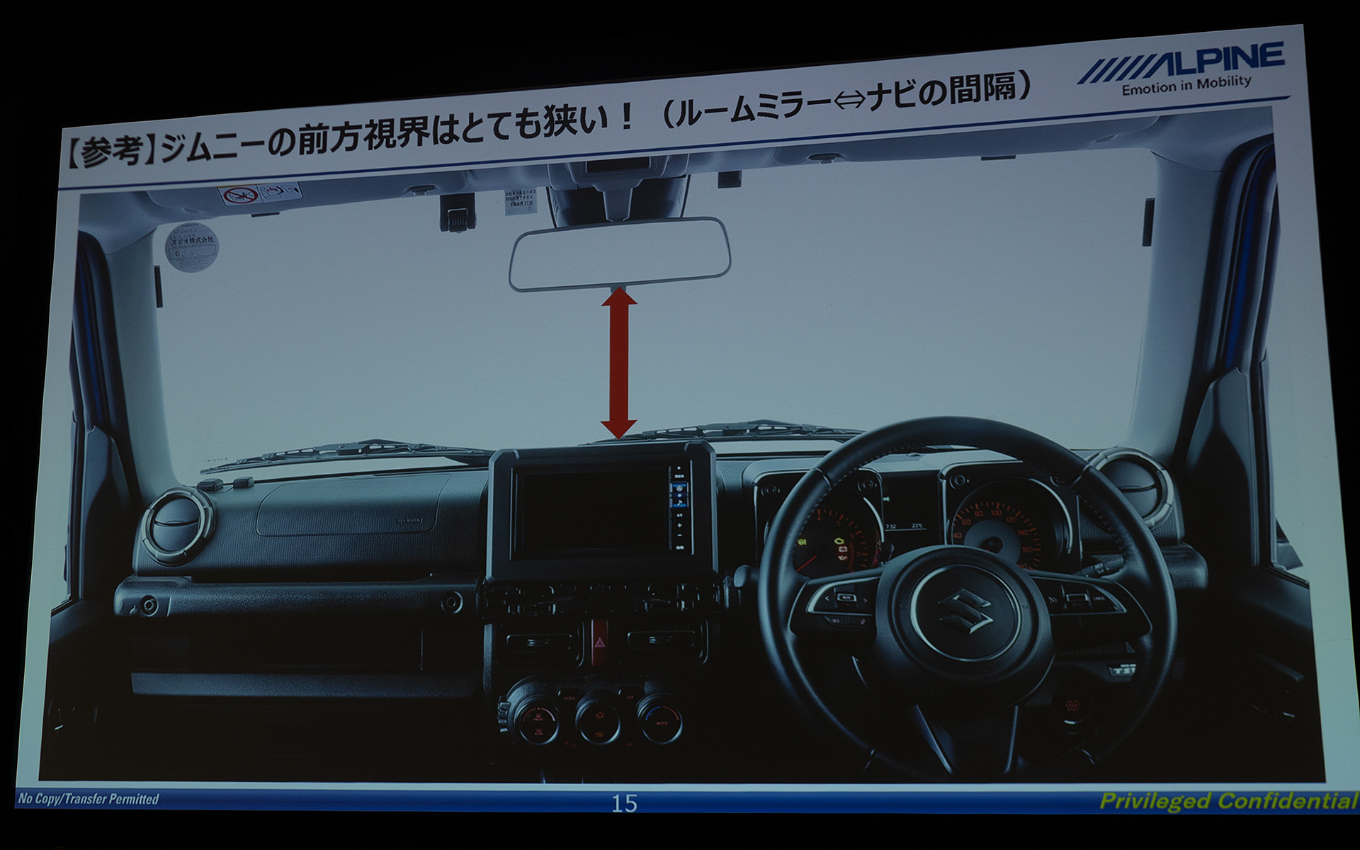 ジムニー/ジムニーシエラのフロントウインドウ。そそり立っていて高さがあまりない