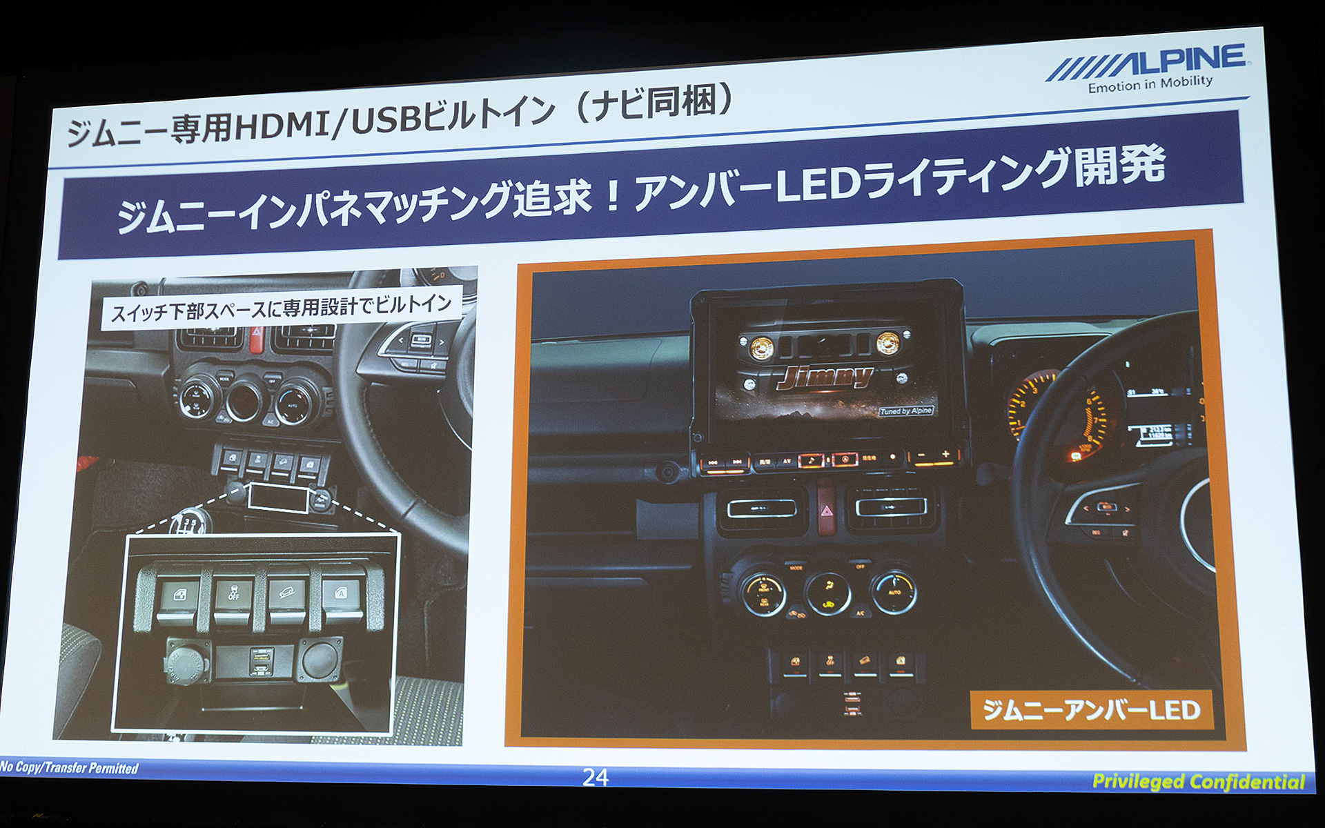 キットにはビルトインのHDMI/USB端子が付属。ここも空きスペースを使いスマートに収まっている。こちらの照明色もアンバーで統一している