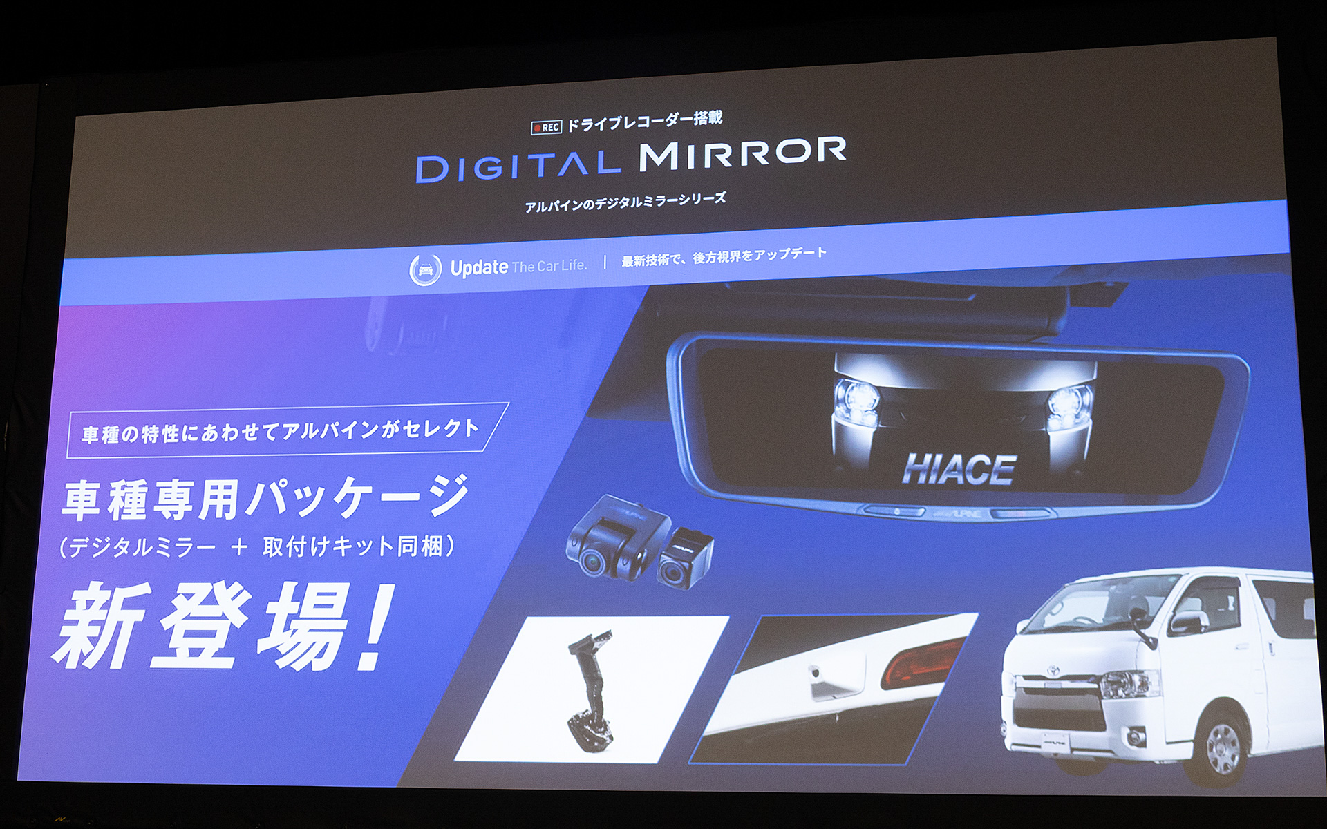 取り付けキットが含まれるハイエース専用パッケージとしてデジタルミラーも設定