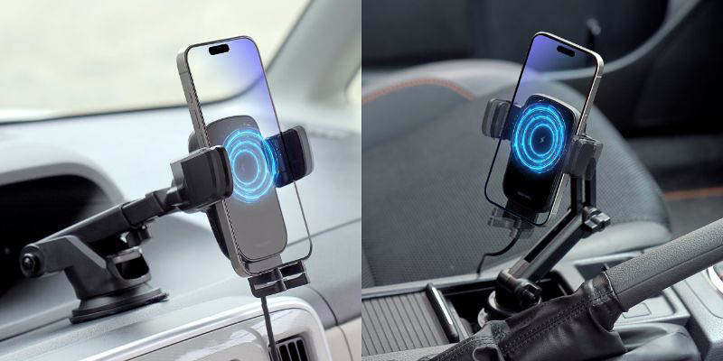 自動開閉アーム搭載のワイヤレス充電対応スマホ車載ホルダー