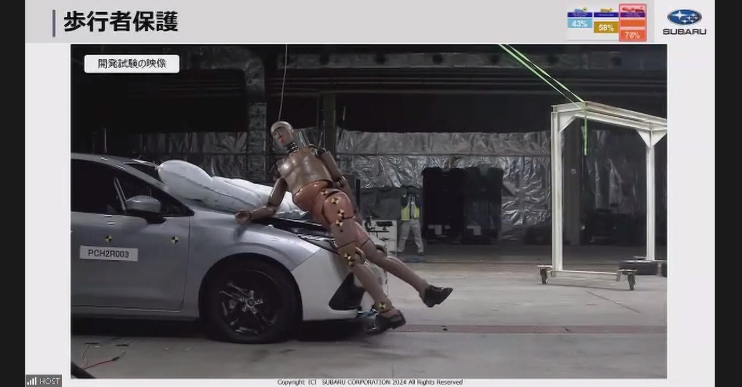 歩行者保護エアバッグのテスト風景