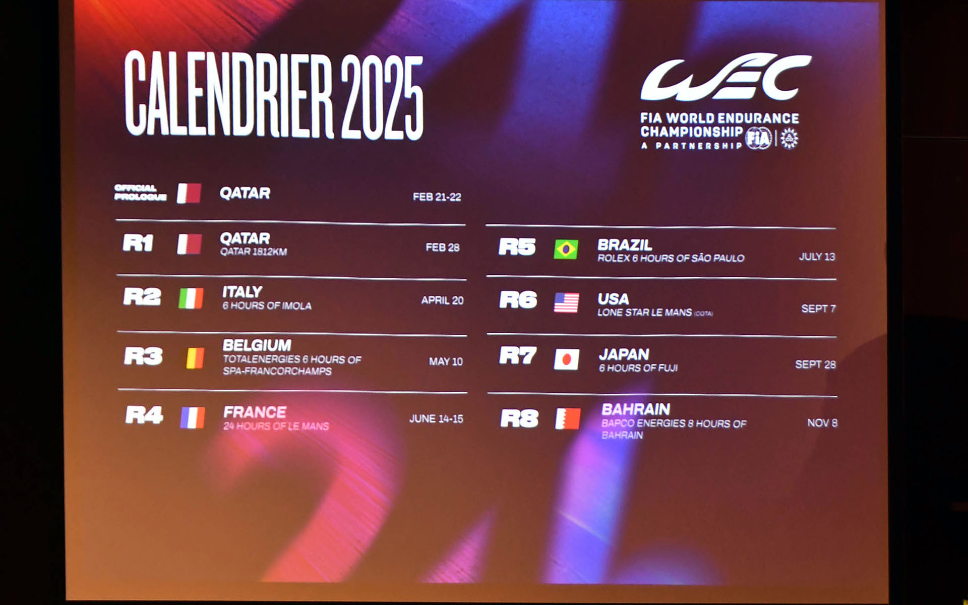 2025年のWECカレンダー