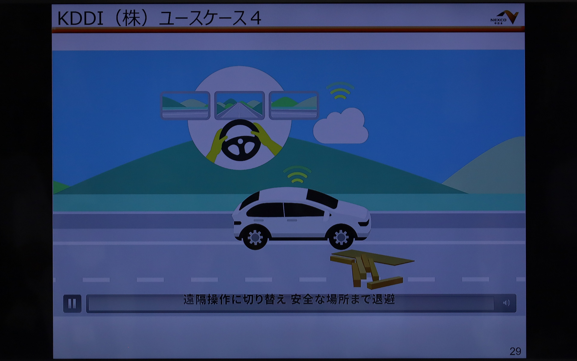 自動運転での走行ができなくなった車両を遠隔操作で移動させる実験