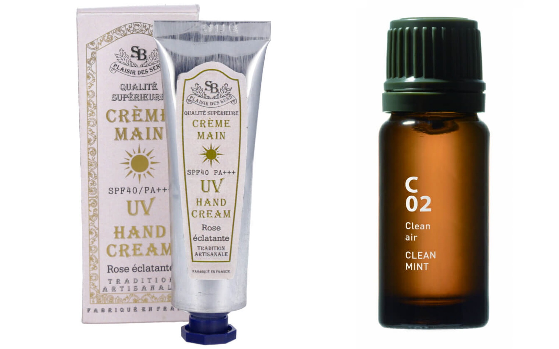 Senteur et Beauteのハンドクリーム（左）、＠aromaのディフューザー（右）