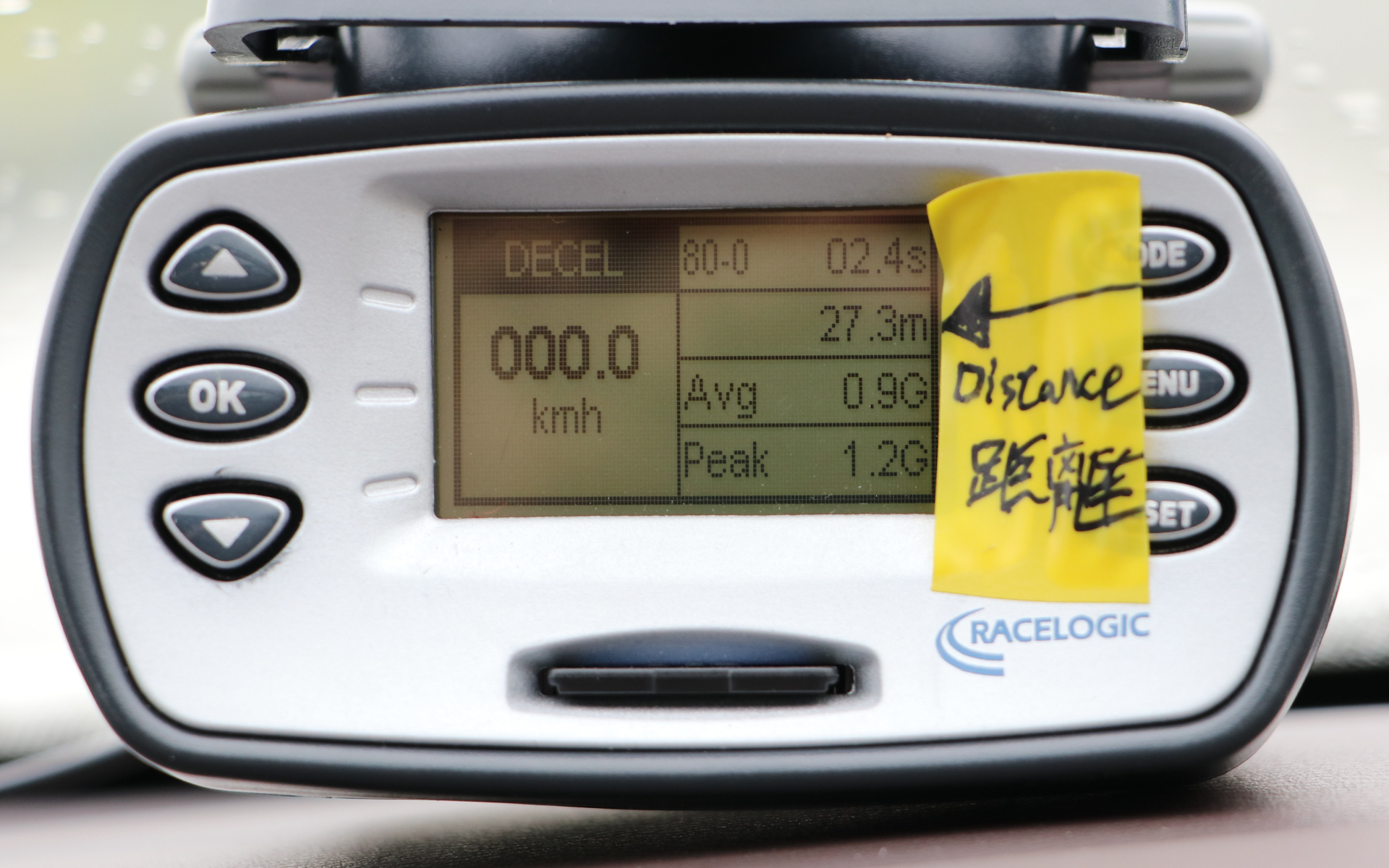 車内には計測器も装着して、制動距離をデジタル値で確認できた