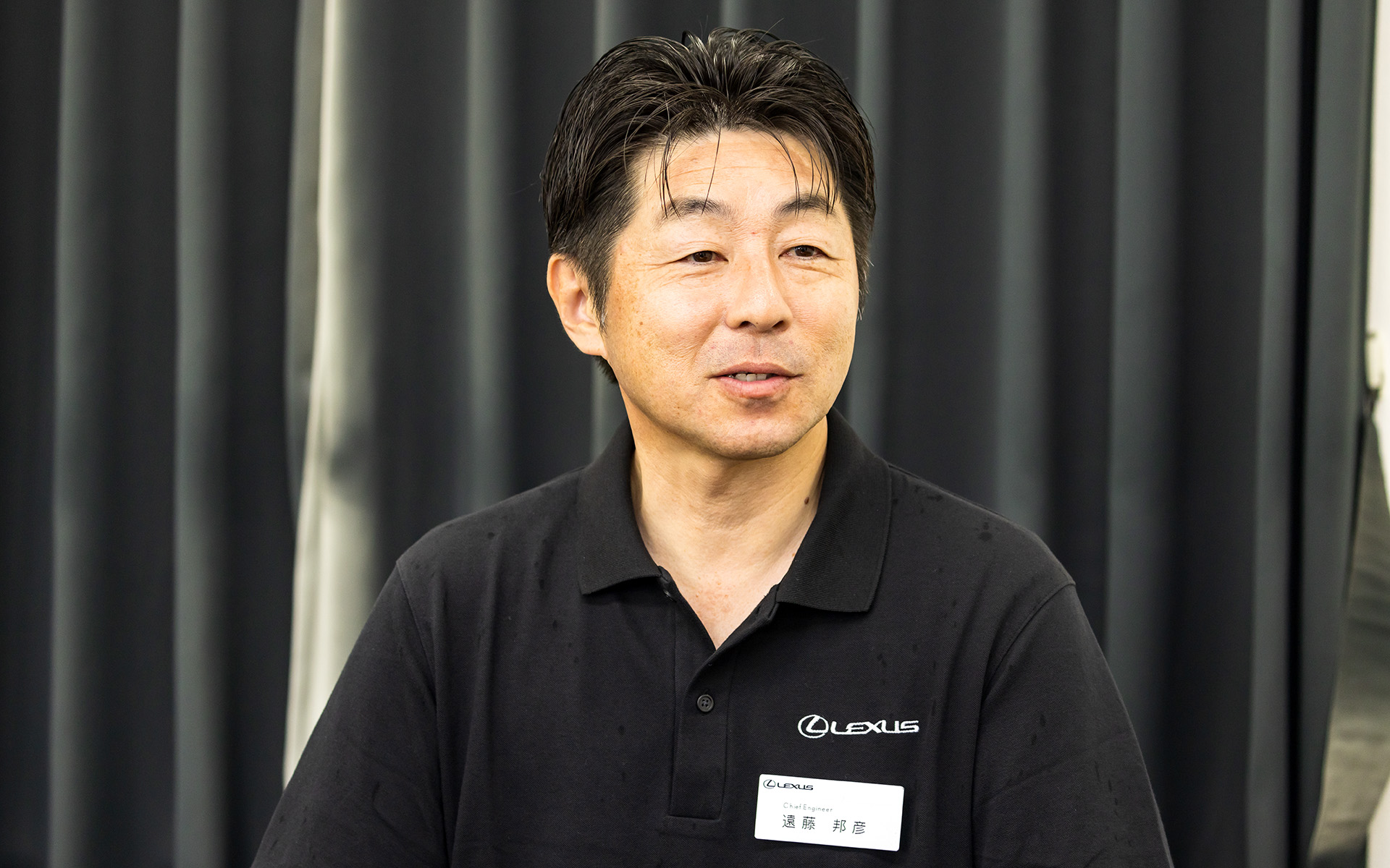 試乗会場にはLBX MORIZO RRのチーフエンジニアを務める遠藤邦彦氏（左）とともに、開発担当ドライバーを担ったレーシングドライバー佐々木雅弘選手（右）も駆けつけた