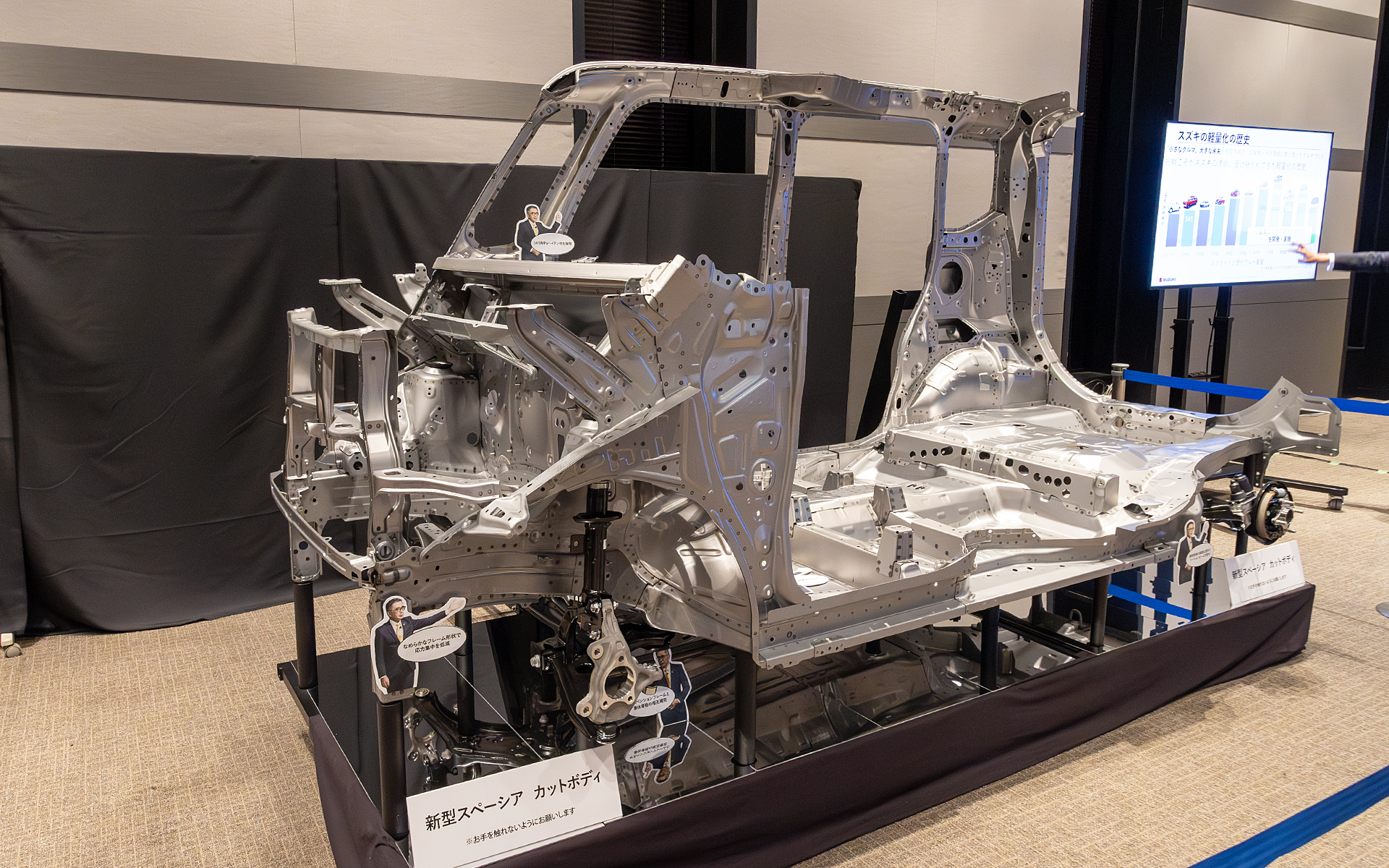 技術戦略説明会ではスズキのこれからのクルマ作りの方向性に関する展示がされた