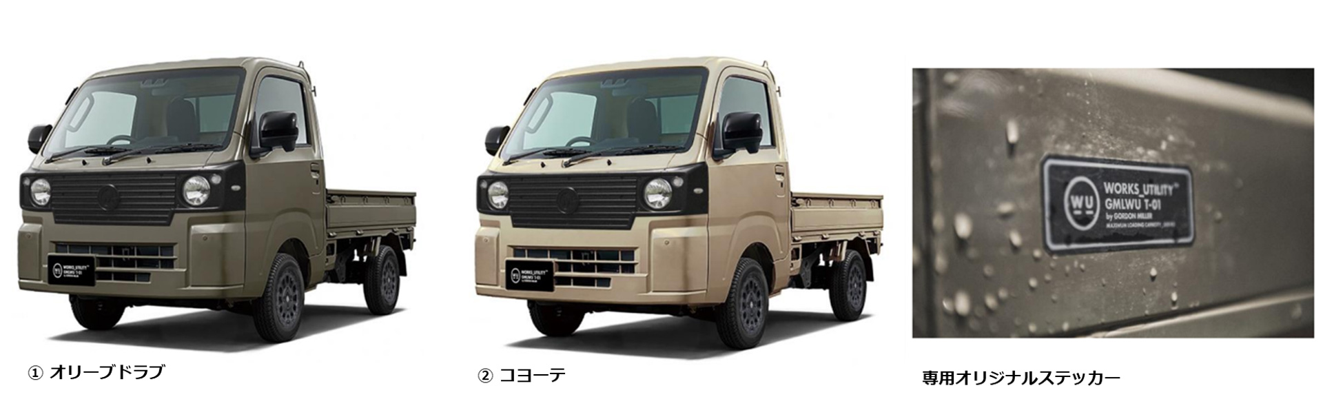 新レーベル「ゴードンミラー ワークスユーティリティ」第1弾の軽トラック「GMLWU T-01」。ベースはダイハツの「ハイゼットトラック」
