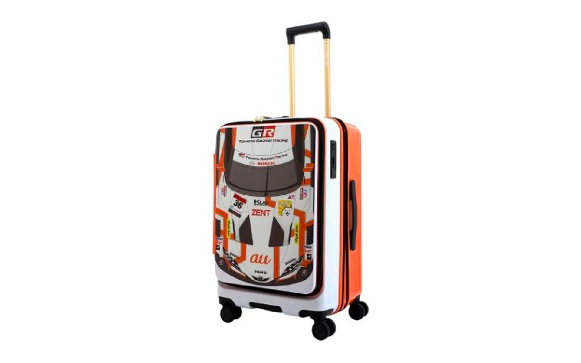 スーツケース前面へ「au TOM’S GR Supra」の車体デザインを完全再現したプリントが施された