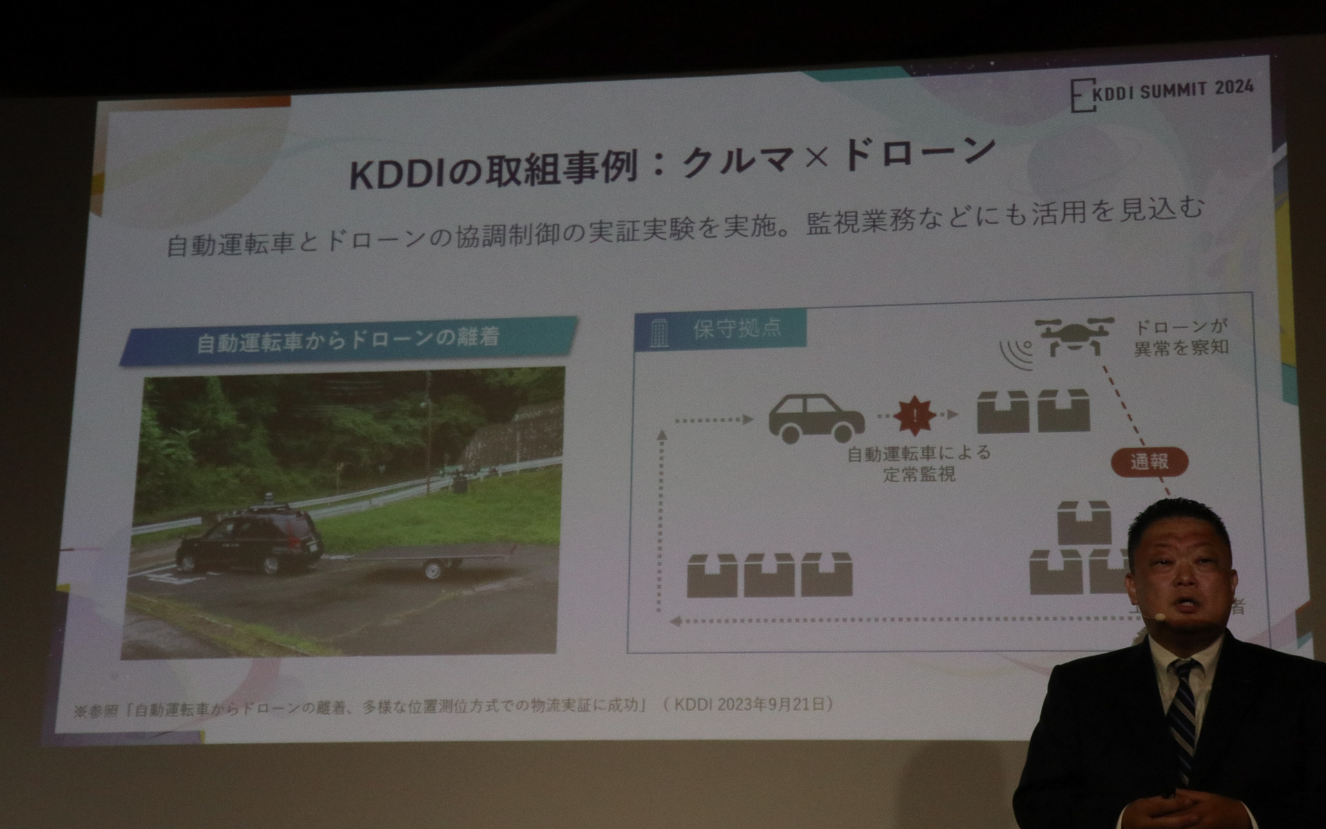 クルマの自動運転とスマートドローンを組み合わせる実証実験も行なわれた