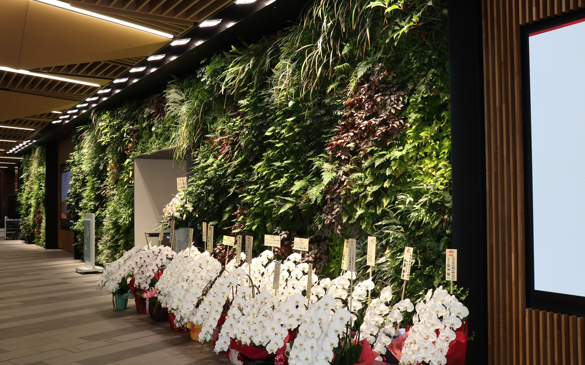 新本社は大地に立つ1本の樹と、その上に広がる空をコンセプトとしており、社屋内に木材を多用し、本物の植物を配したグリーンウォールも各所に設置。スパークプラグを手に持つレトロなデザインの人形も置かれていた