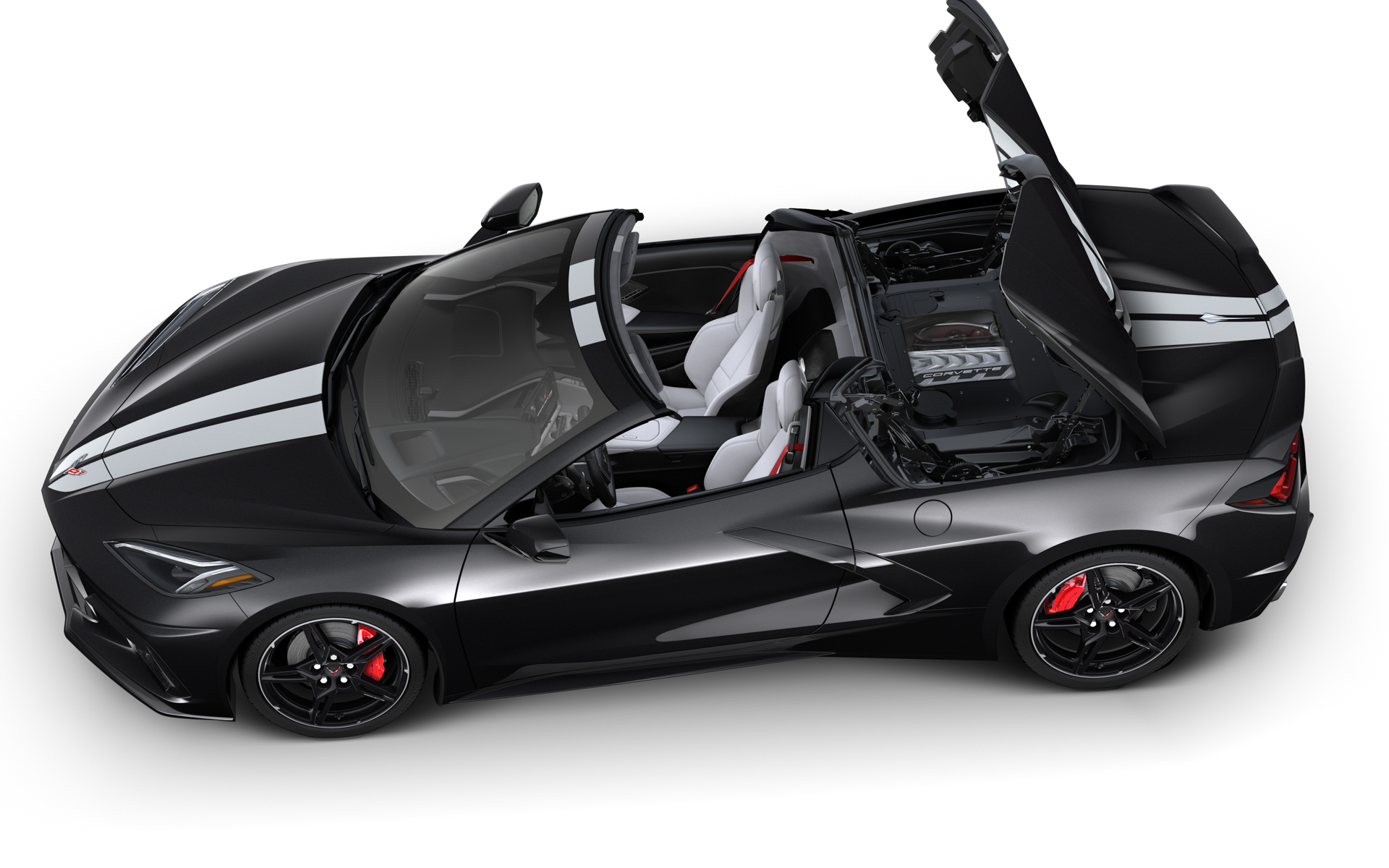 コンバーチブルはルーフ開閉時にエンジンを見られるクリアウィンドウ付きエンジンベイパネルを装備