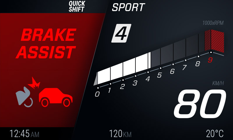 EBAで警告表示されたときのメーターディスプレイのイメージ