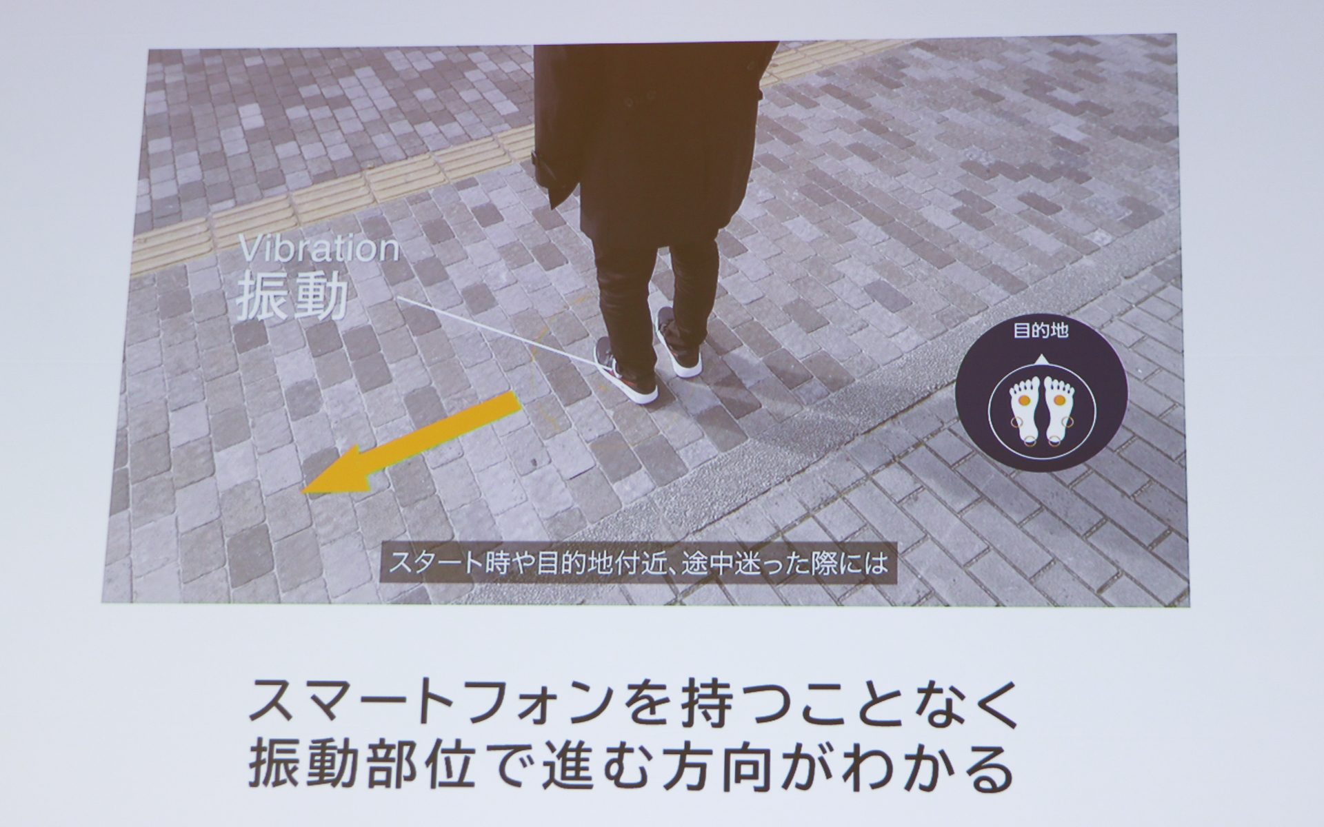 足への振動で正しい方向に導いてくれる