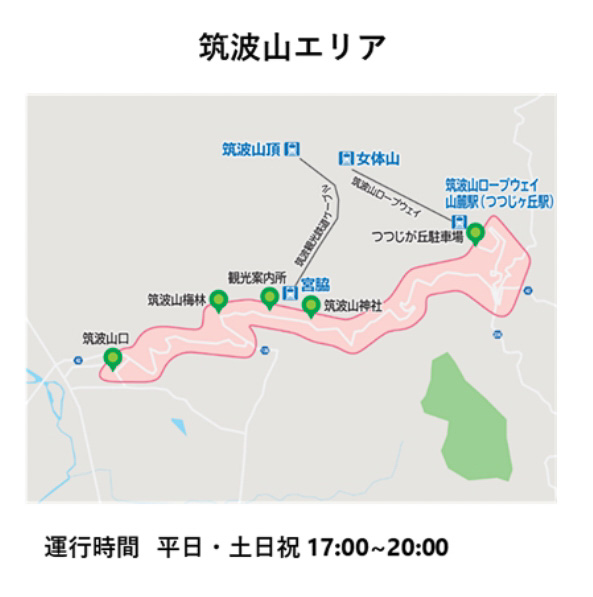 「筑波山エリア」の活動範囲と運行時間