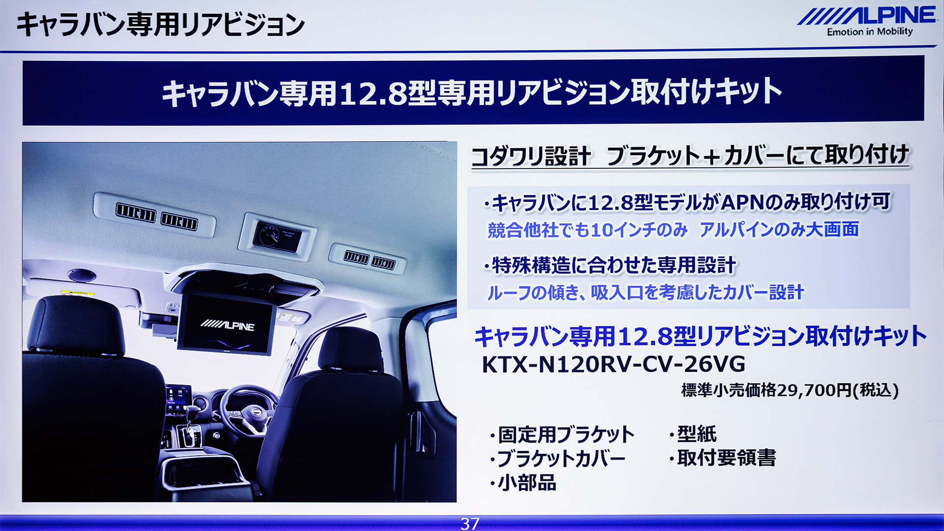 12.8型リアビジョンをスマートに装着可能な取り付けキット