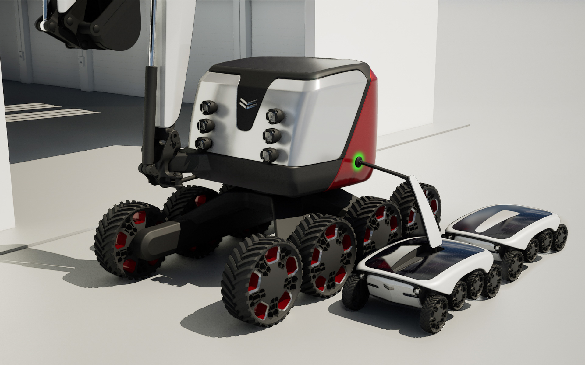 自走式の小型バッテリー車がYPV-Cに充電する