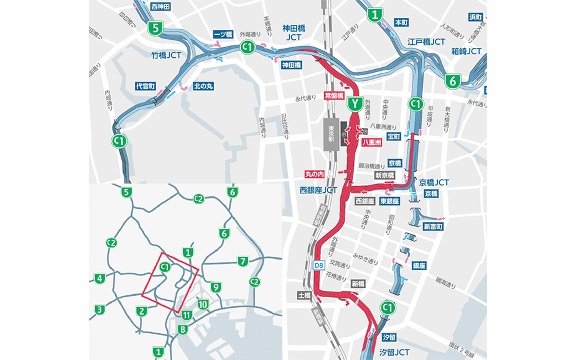 新たな都心環状ルートの整備に伴う長期通行止め・廃止位置図