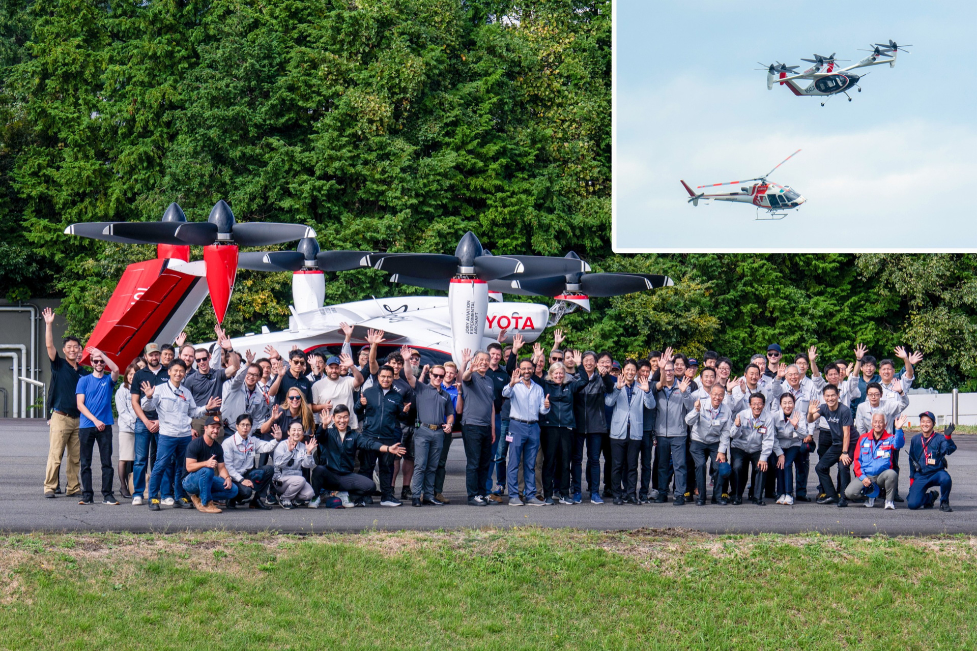 Jobyの米国外初飛行/東富士 トヨタ・Joby・朝日航洋の集合写真