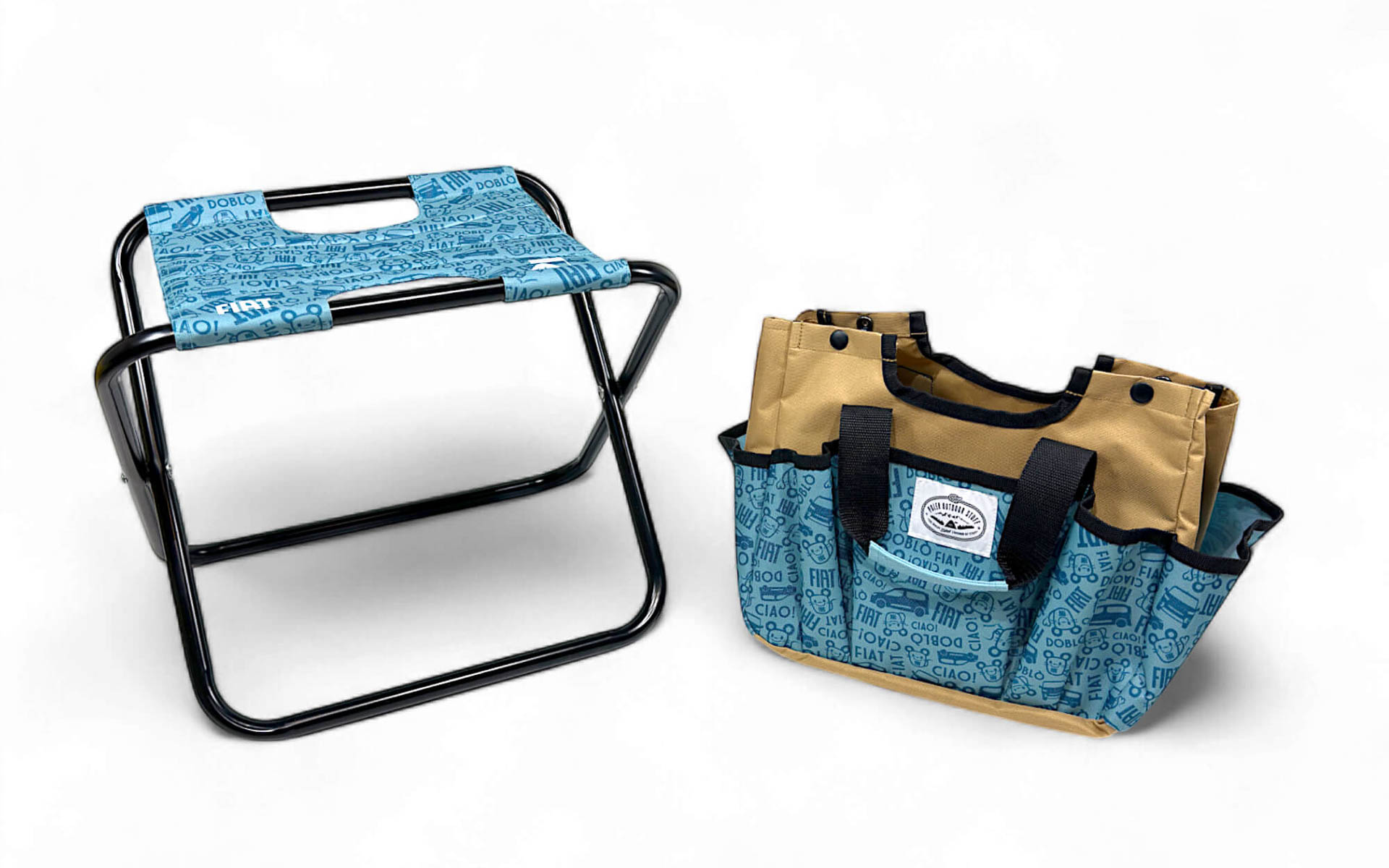 オリジナルデザインのソフトマルチコンテナ（左）とマルチユーティリティチェア（右）