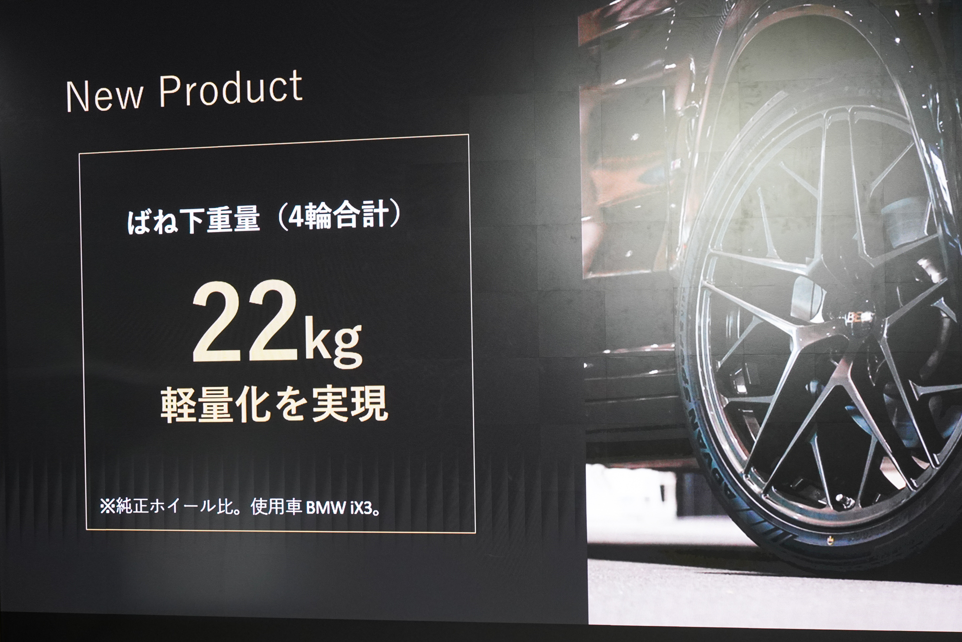 BMW「iX3」ノーマルホイール比で、4輪合計でのばね下重量が20kg以上軽くなるという