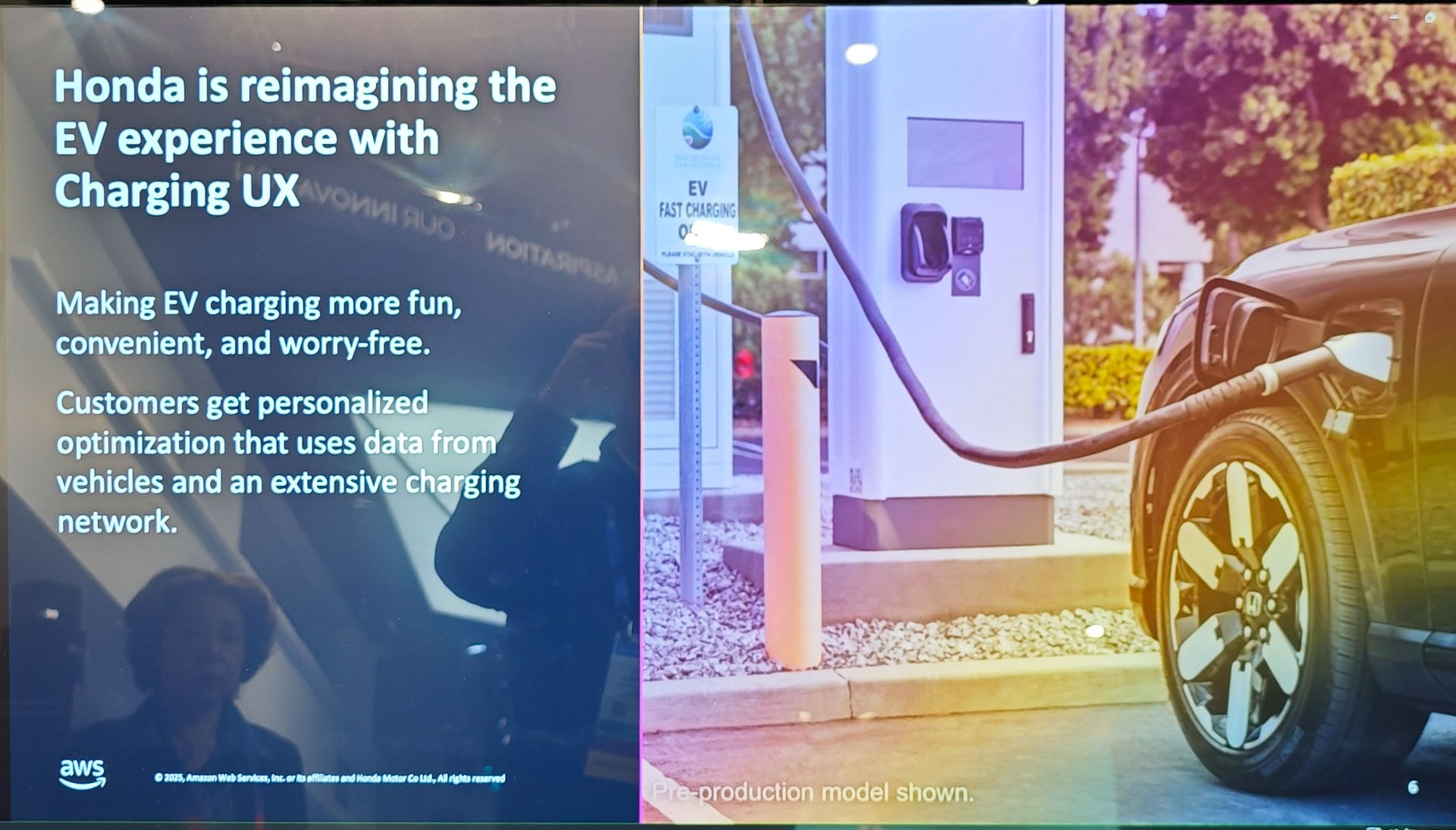 ホンダがAWSブースでデモしていた、最適なEVの充電ステーションをAIが見つけるPoCの説明