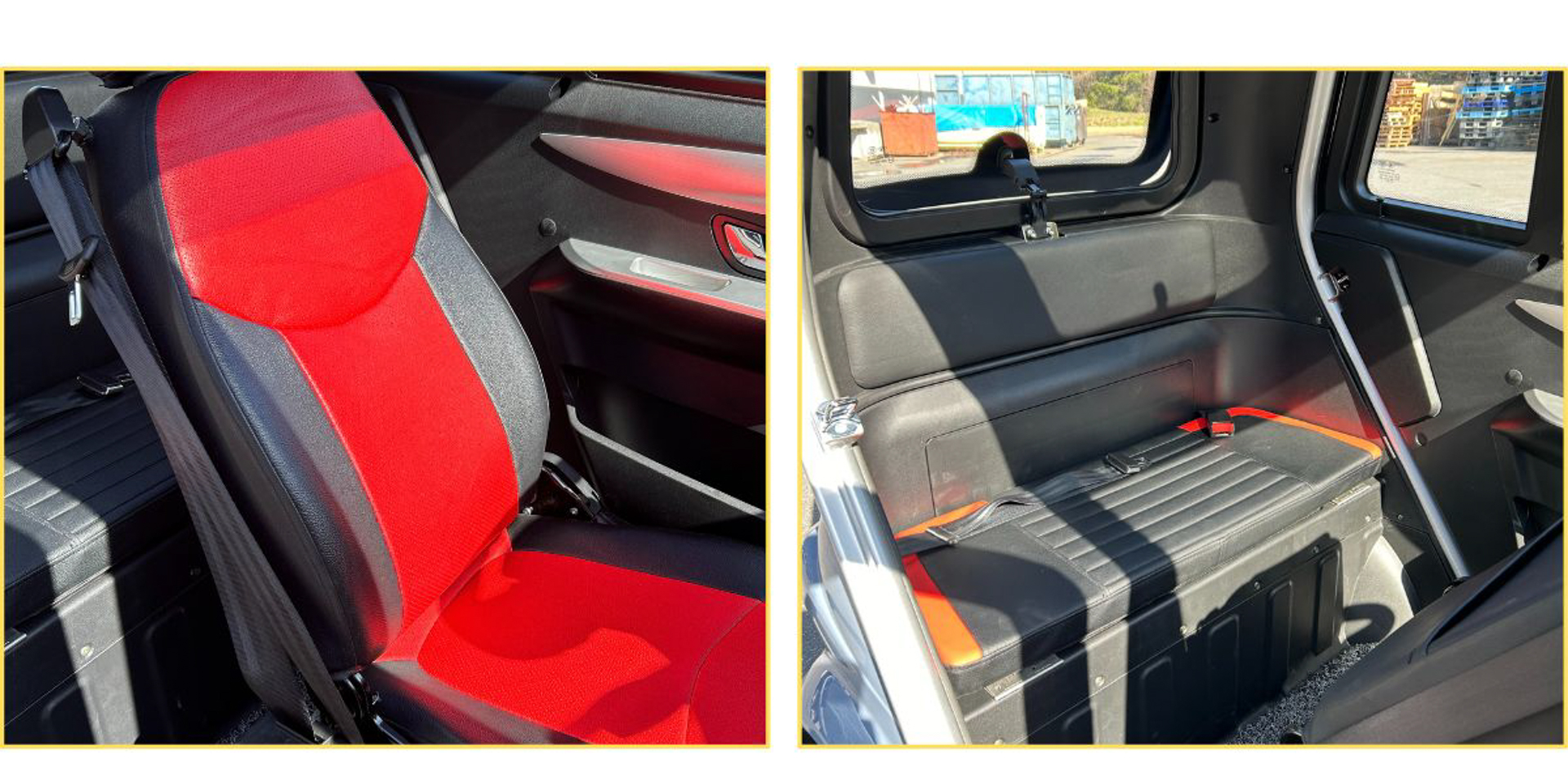 1人乗りなので後部は荷物置き場。荷物固定用ベルトも完備する