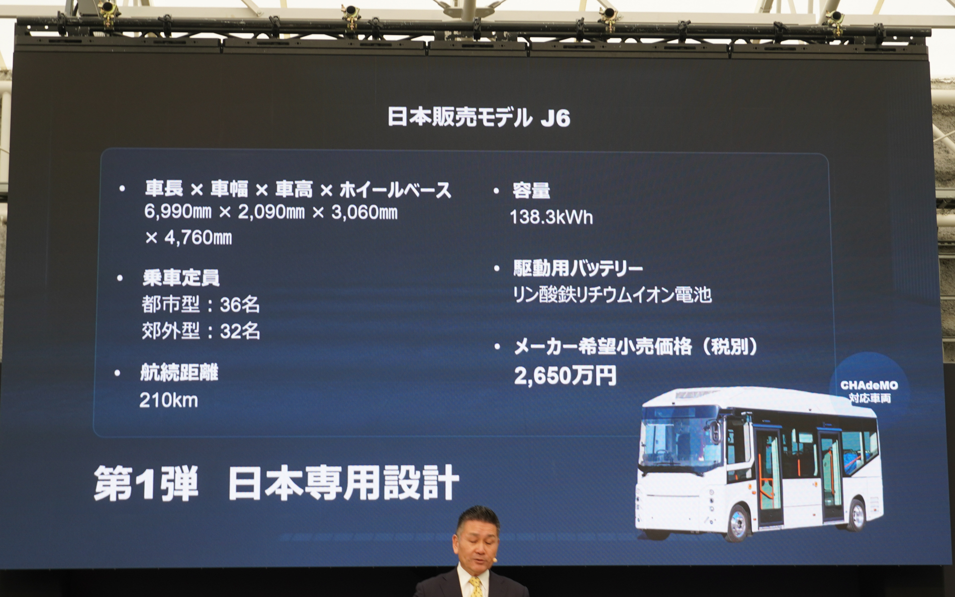 日本専用設計の小型バスJ6の概要と価格。