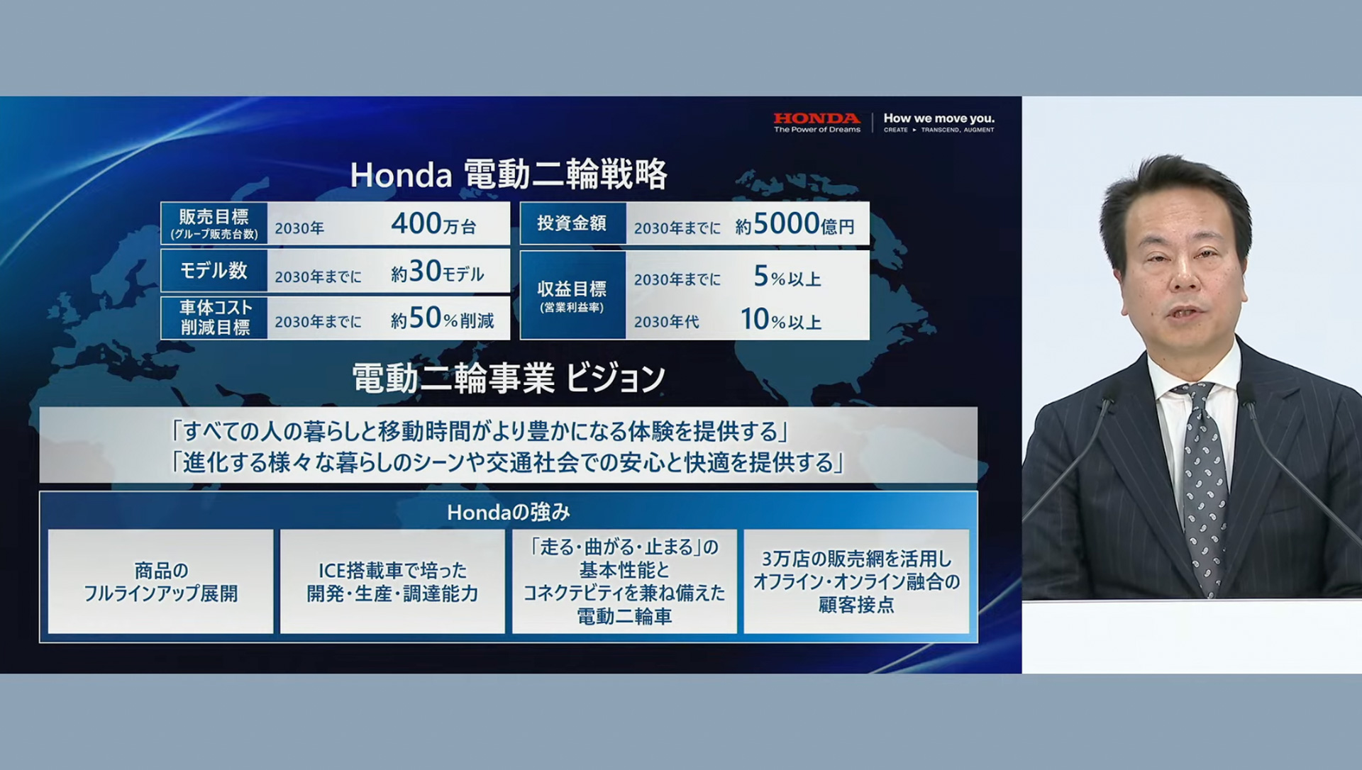 電動二輪車普及に向けた取り組みに付いて説明する、本田技研工業株式会社 執行職 電動事業開発本部 二輪・パワープロダクツ電動事業統括部長 三原大樹氏
