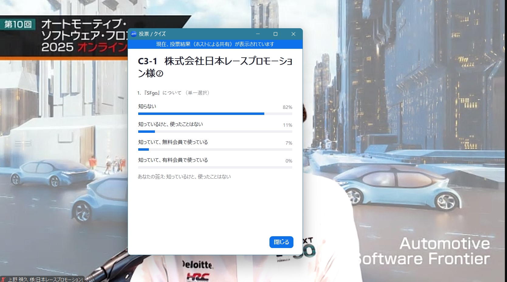 Zoomのアンケートシステムを使って講演視聴者の意識調査なども実施