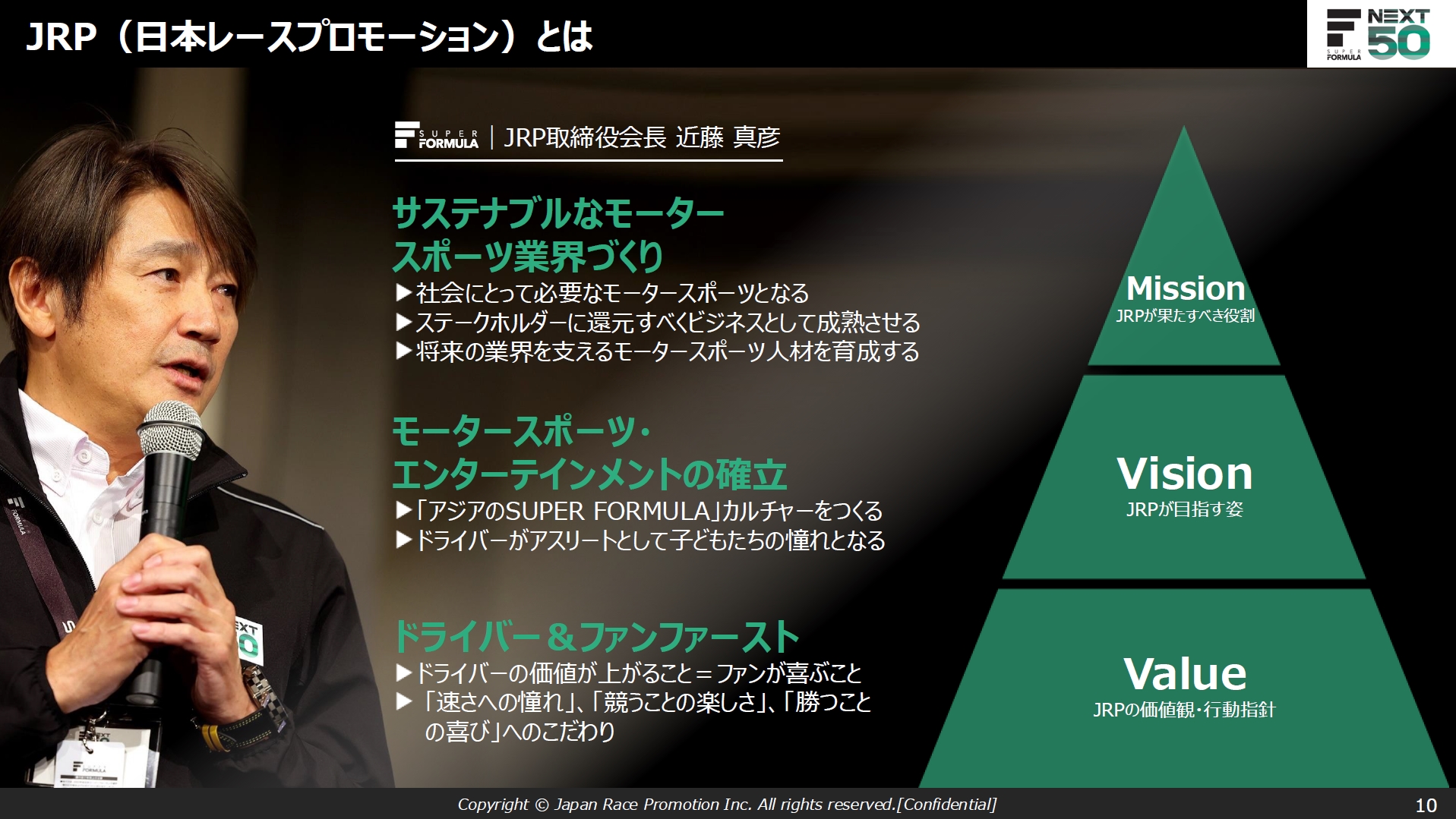 スーパーフォーミュラを運営する日本レースプロモーションの会長を近藤真彦氏が務め、モータースポーツがエンタテインメントとしてしっかり根付くような取り組みを進めている