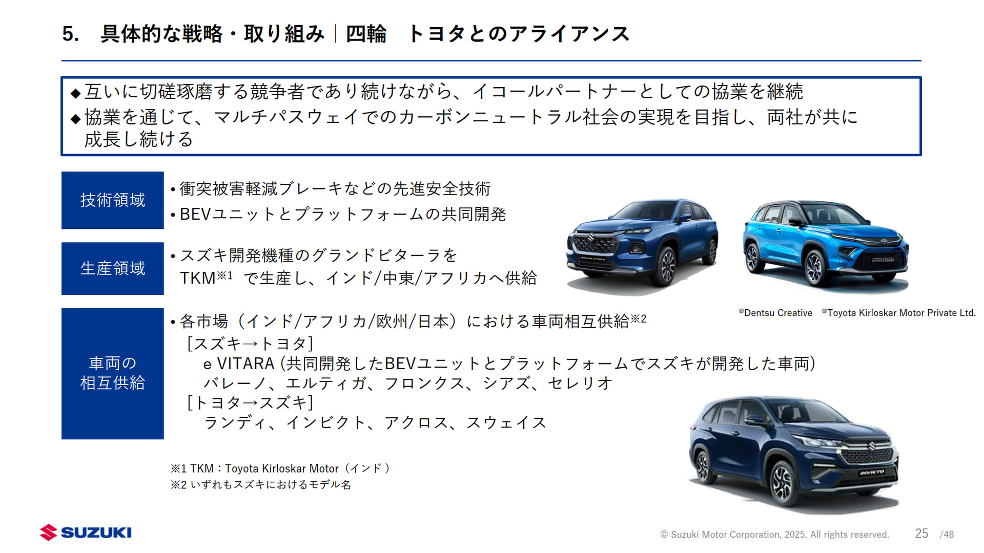 トヨタとのアライアンスにおいては、今後も課題に切磋琢磨する競争者であり続けながら、イコールパートナーとして協議をしていくという