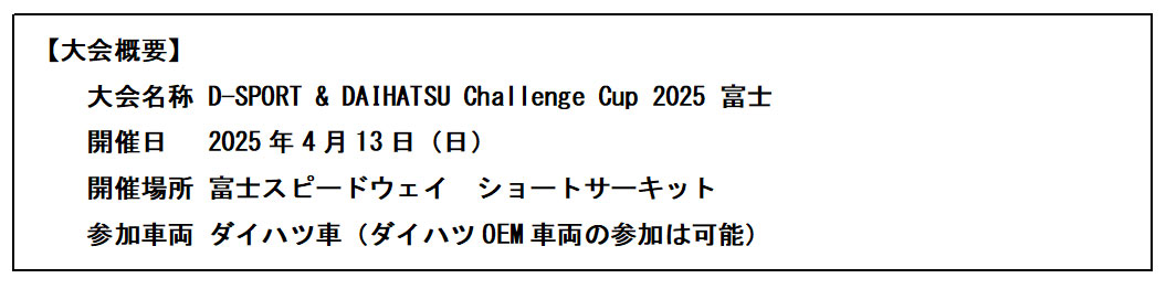 D-SPORT＆DAIHATSU Challenge Cup 2025 富士の概要