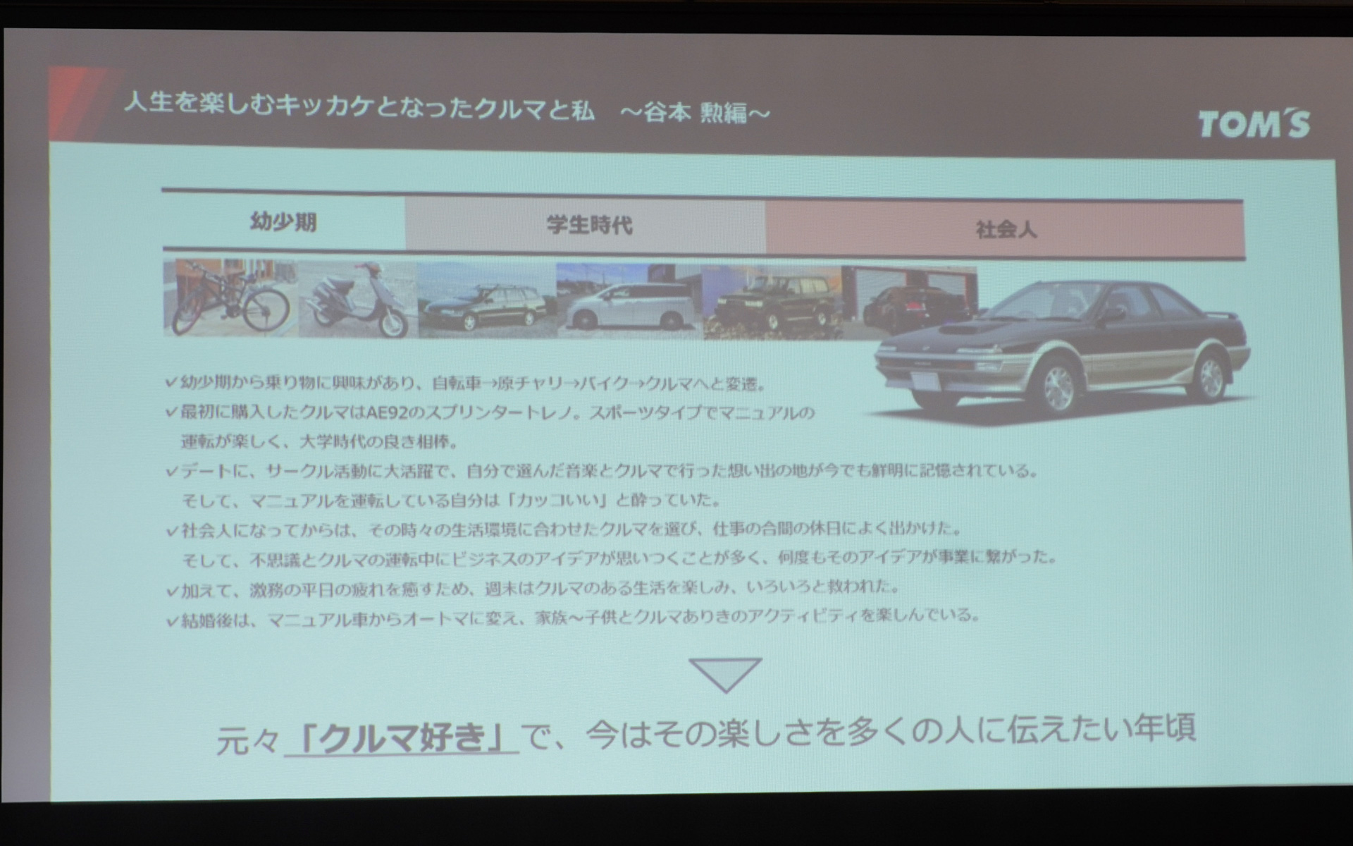 谷本氏自身のクルマの歴史