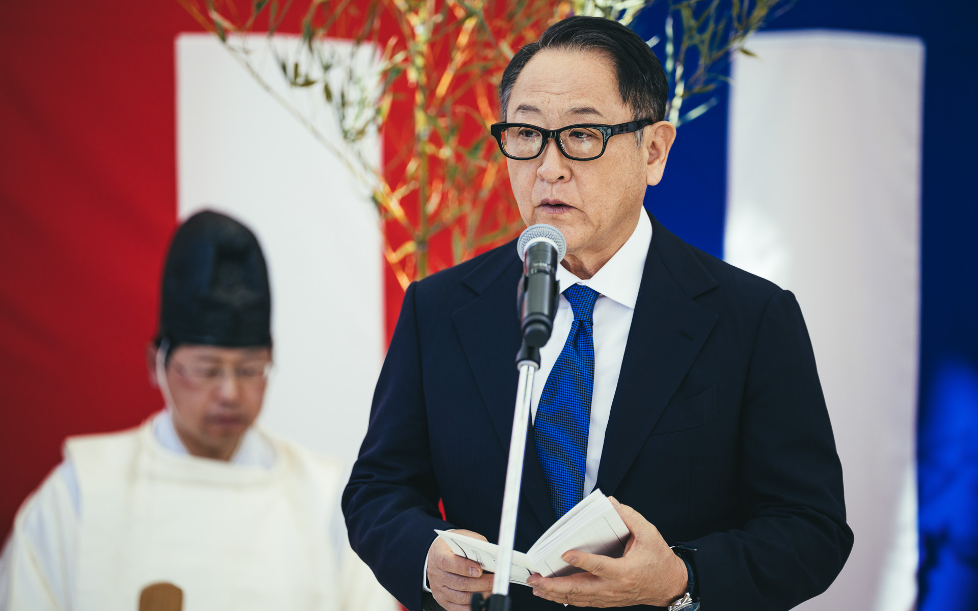 竣工式であいさつするトヨタ自動車株式会社 豊田章男会長