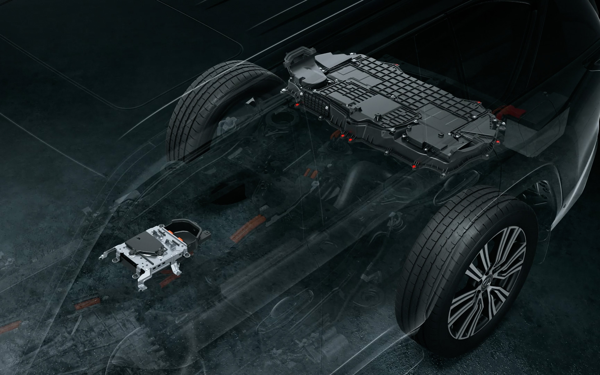 リヤフロアに搭載したハイブリッドメインバッテリー本体を、上下に分割した防水トレイでパッキングする 防水構造を採用。深水路等での水の侵入を防ぐことで、エンジン車同等の渡河性能700mmを確保した