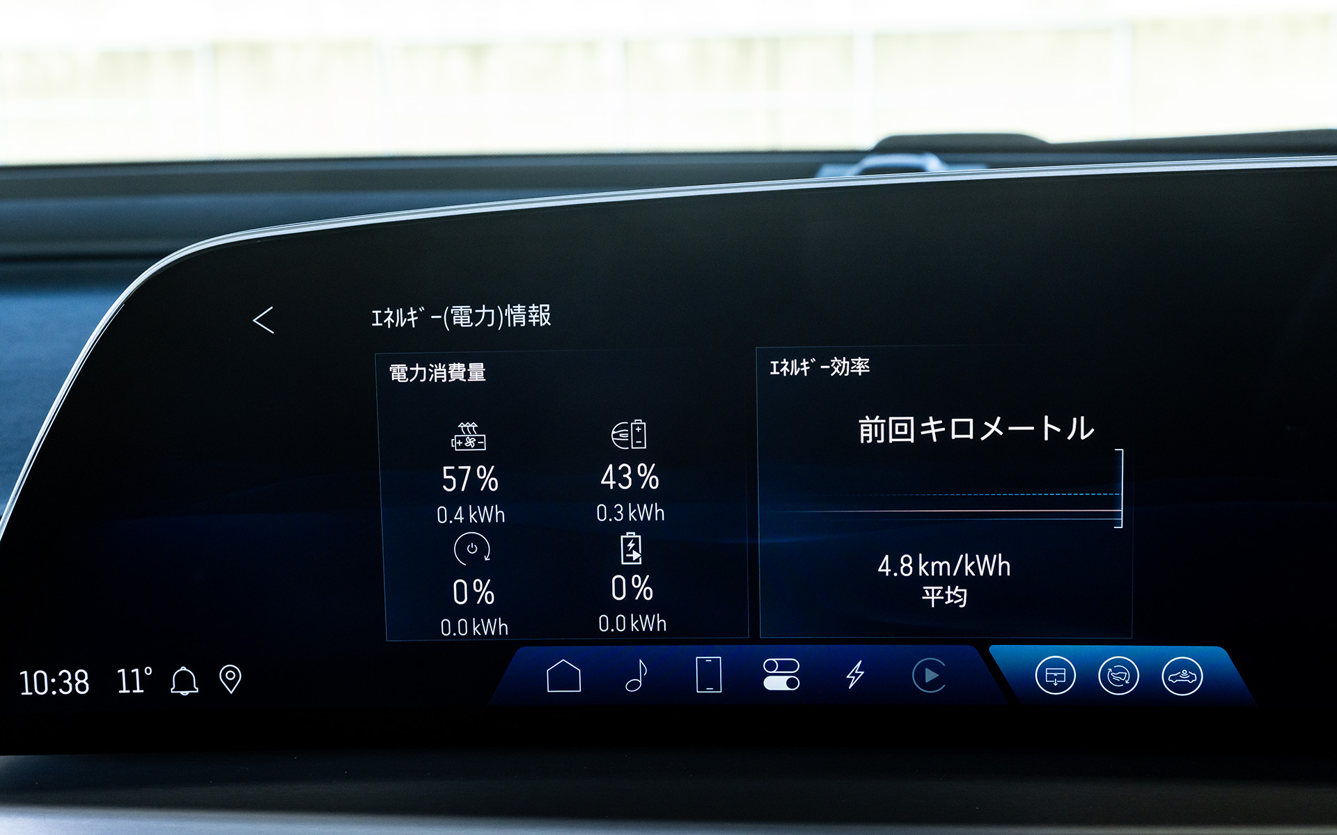 センターコンソールのディスプレイには車両状況をいろいろと表示できる
