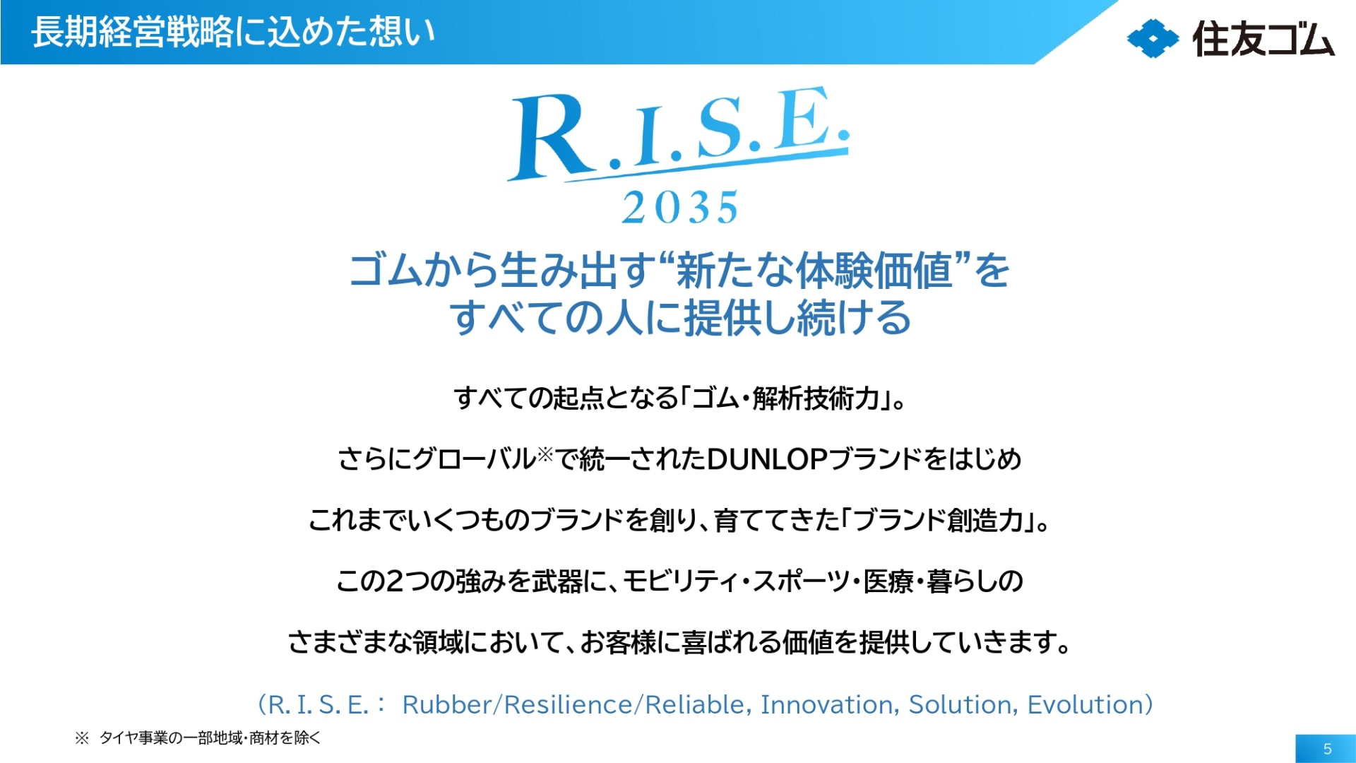 住友ゴムグループが新たに策定した長期経営戦略「R.I.S.E2035」