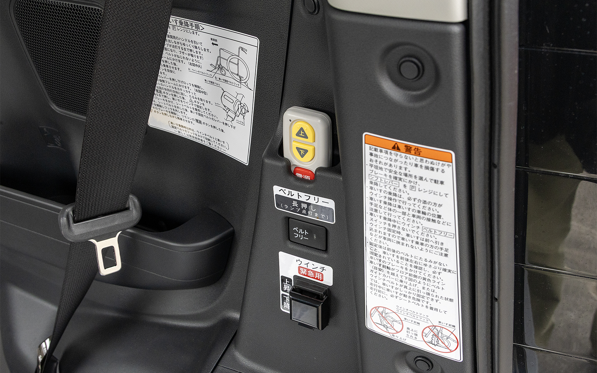 コントローラーは、テレビのリモコンのように無線式となっている。電源ボタンを押してから上（巻き上げ）、下（伸ばし）それぞれのボタンを押して動作させる。安全のためボタンはプッシュ＆ロック式ではなく押し続けないと動作しないようになっている