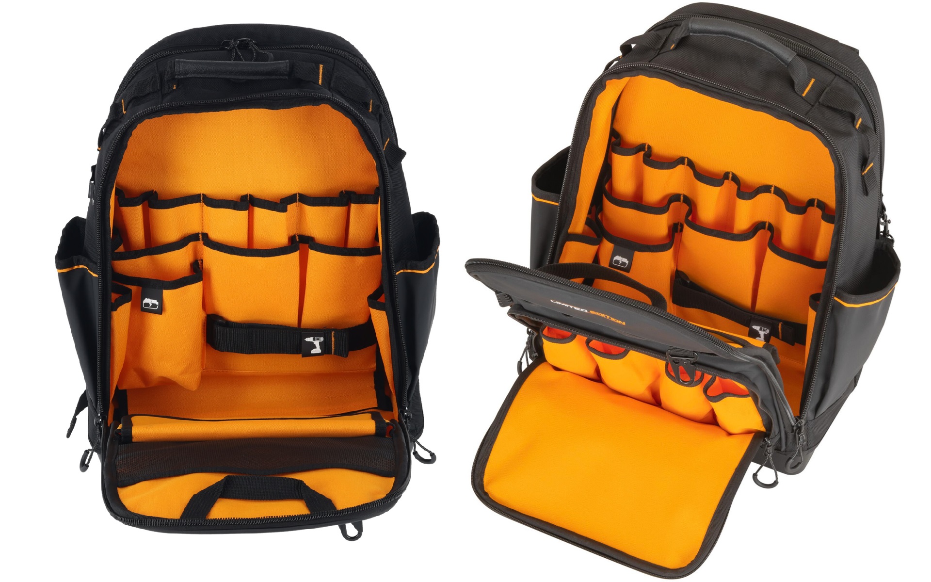 撥水・耐久性にも優れるほか、計43個のポケットや、ホルダーによる高い収納力を誇る