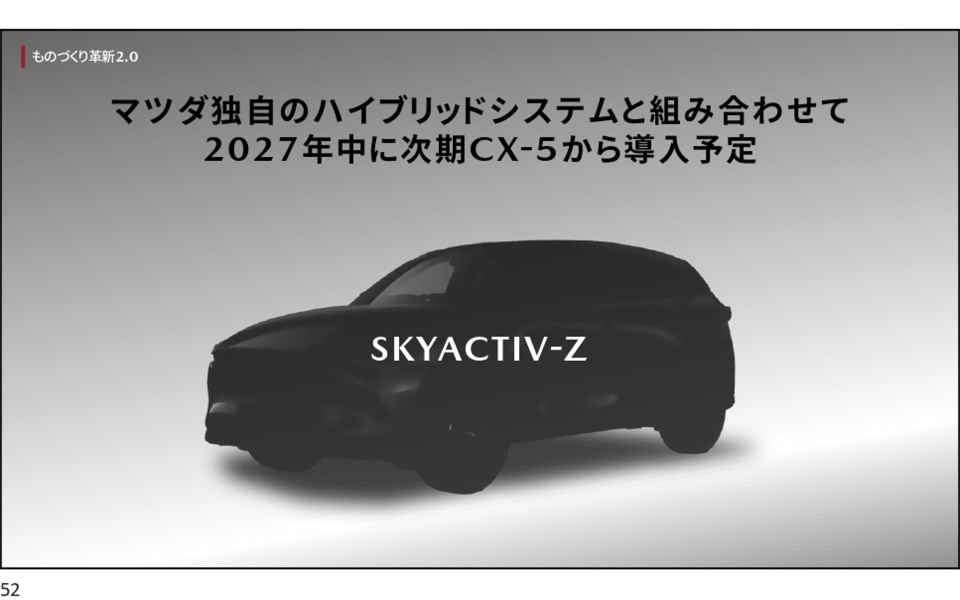 新型エンジンSKYACTIV-Zはハイブリッドシステムと組み合わされ、2027年に次期「CX-5」に搭載される予定