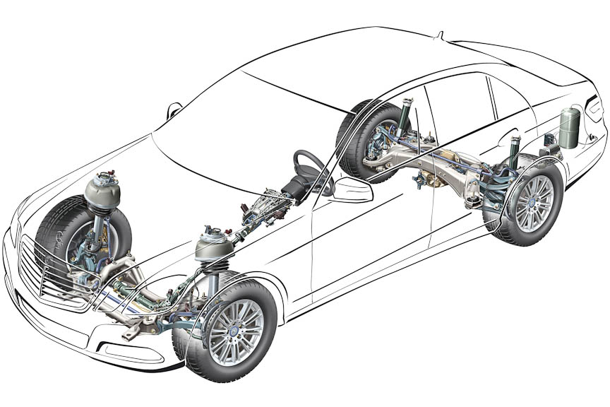 AIRマチックサスペンションは4輪それぞれを独立制御するセミアクティブエアサスペンション
