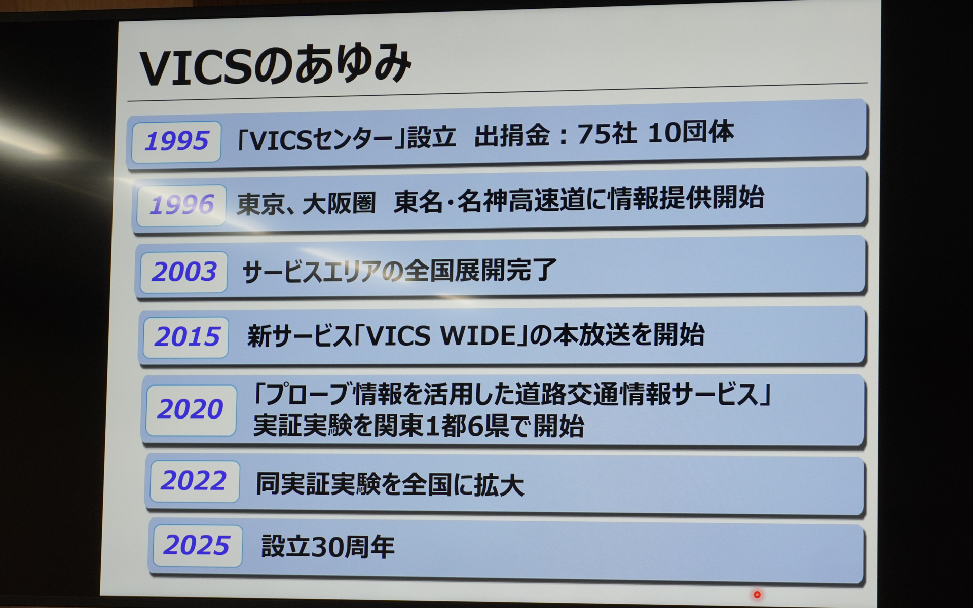 VICSセンターは今年30周年。今回のシステムの実証実験開始は2020年から