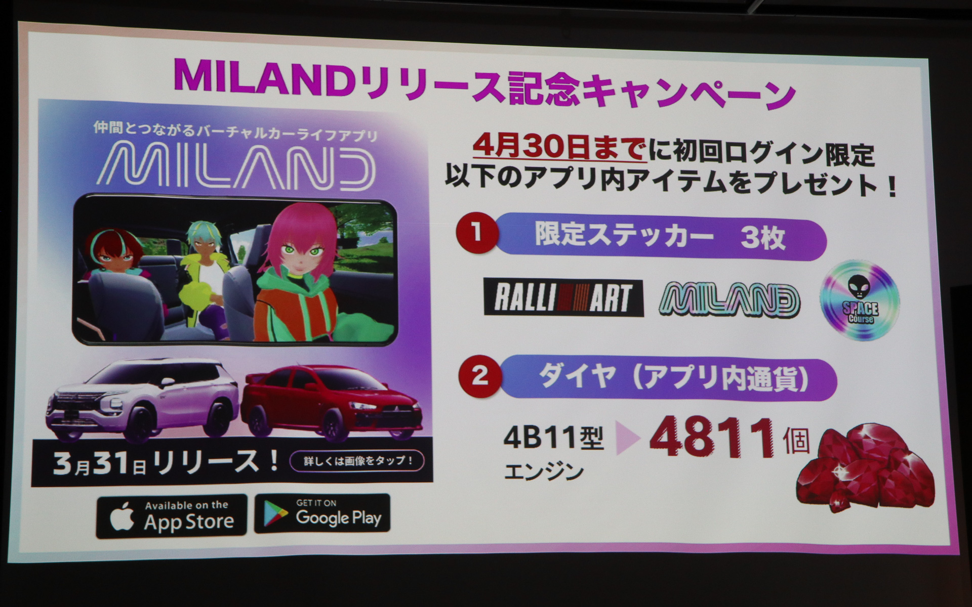 限定ステッカー3枚とアプリ内通貨のダイヤ4811個をプレゼントするリリース記念キャンペーンを4月30日まで実施