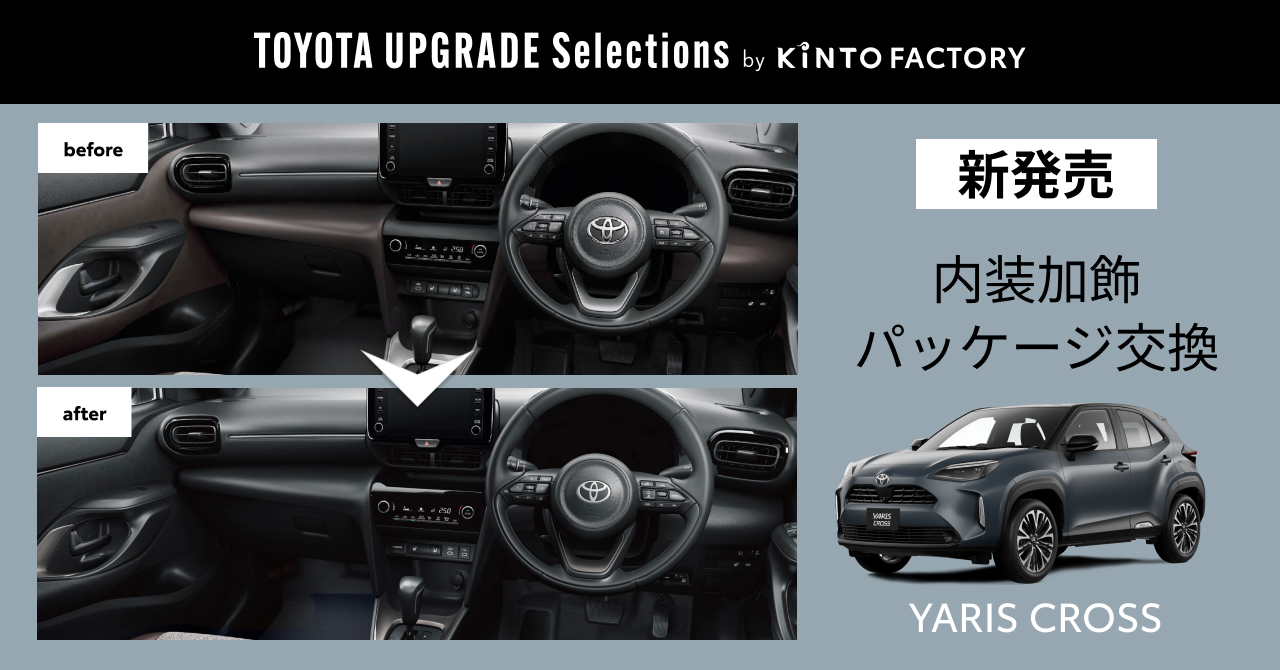 前期型ヤリスクロスの内装のヤレが気になっているオーナーさんは、新たなメニューを検討してみてはいかがだろう